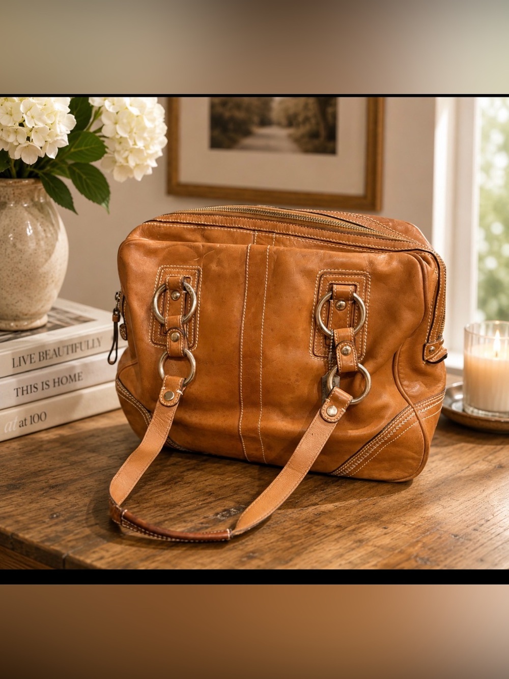 Coach Tan Leather shoulder tote Bag 10581